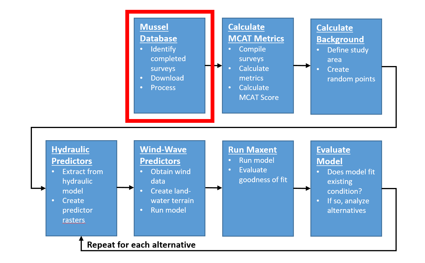 HREP Mussel Modeling Workflow, Mussel Database Step.
